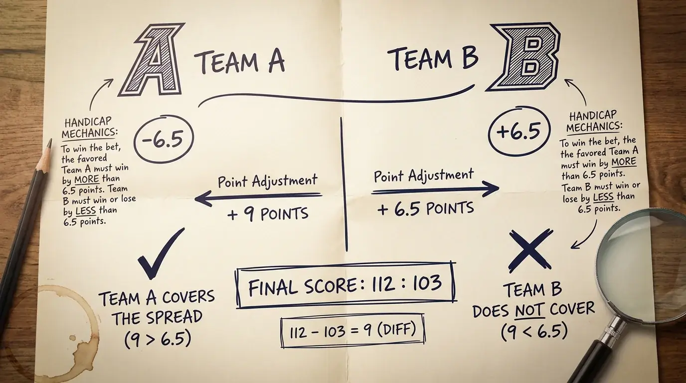 Basketball Punktespread erklärt – Handicap-Mechanik mit Beispiel für NBA-Favorit und Außenseiter-Konstellation