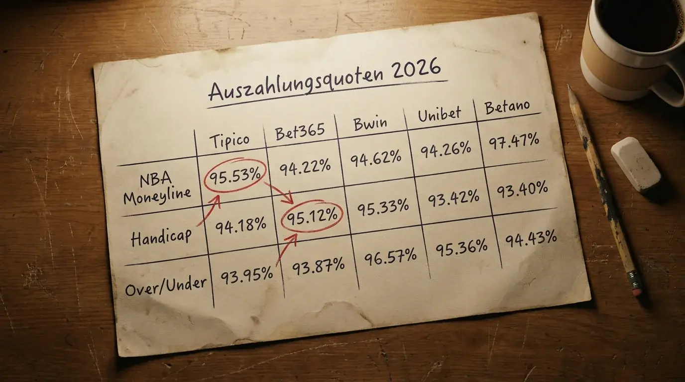 Auszahlungsquoten Basketball Wettanbieter Vergleich 2026: NBA Moneyline und Handicap RTP-Werte der führenden deutschen Buchmacher
