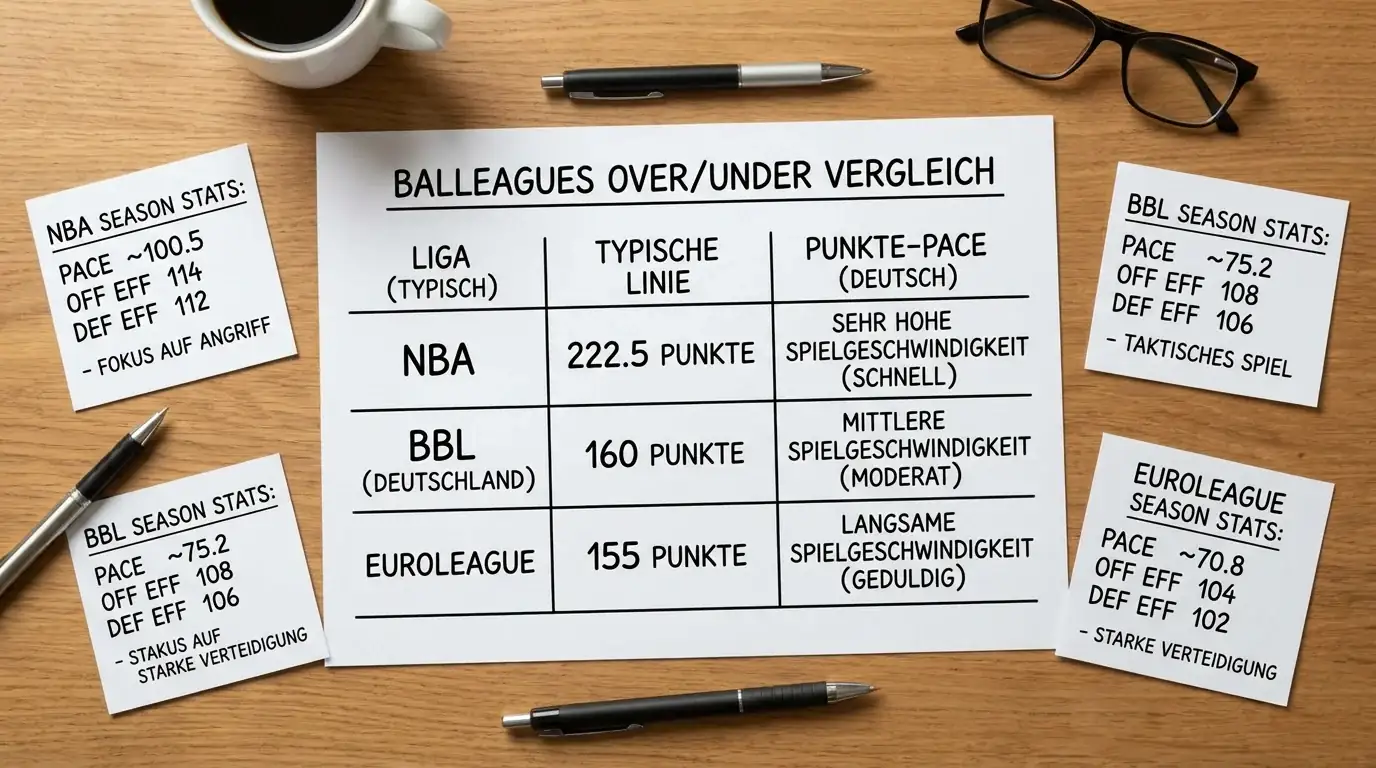 Über/Unter-Wetten Basketball erklärt: NBA-Totals-Linie, Pace-Analyse und Unterschiede zwischen NBA BBL und EuroLeague Totals