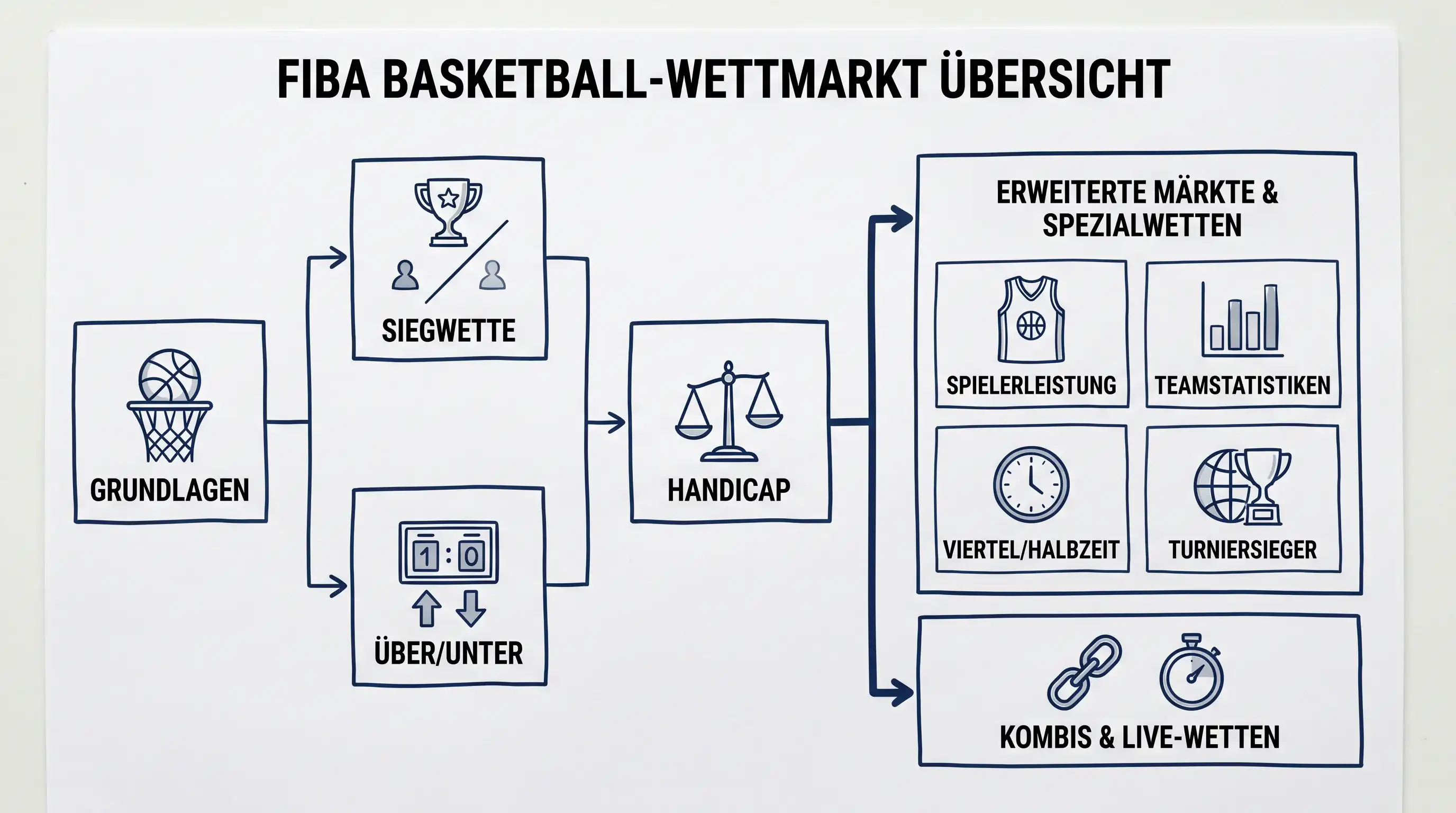 Überblick der verfügbaren Wettmärkte bei der Basketball-WM von Moneyline bis Langzeitwetten