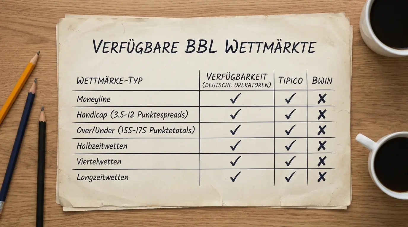 BBL-Wettmärkte Übersicht: Moneyline, Handicap, Über/Unter, Viertelwetten und Spielerwetten bei deutschen Buchmachern