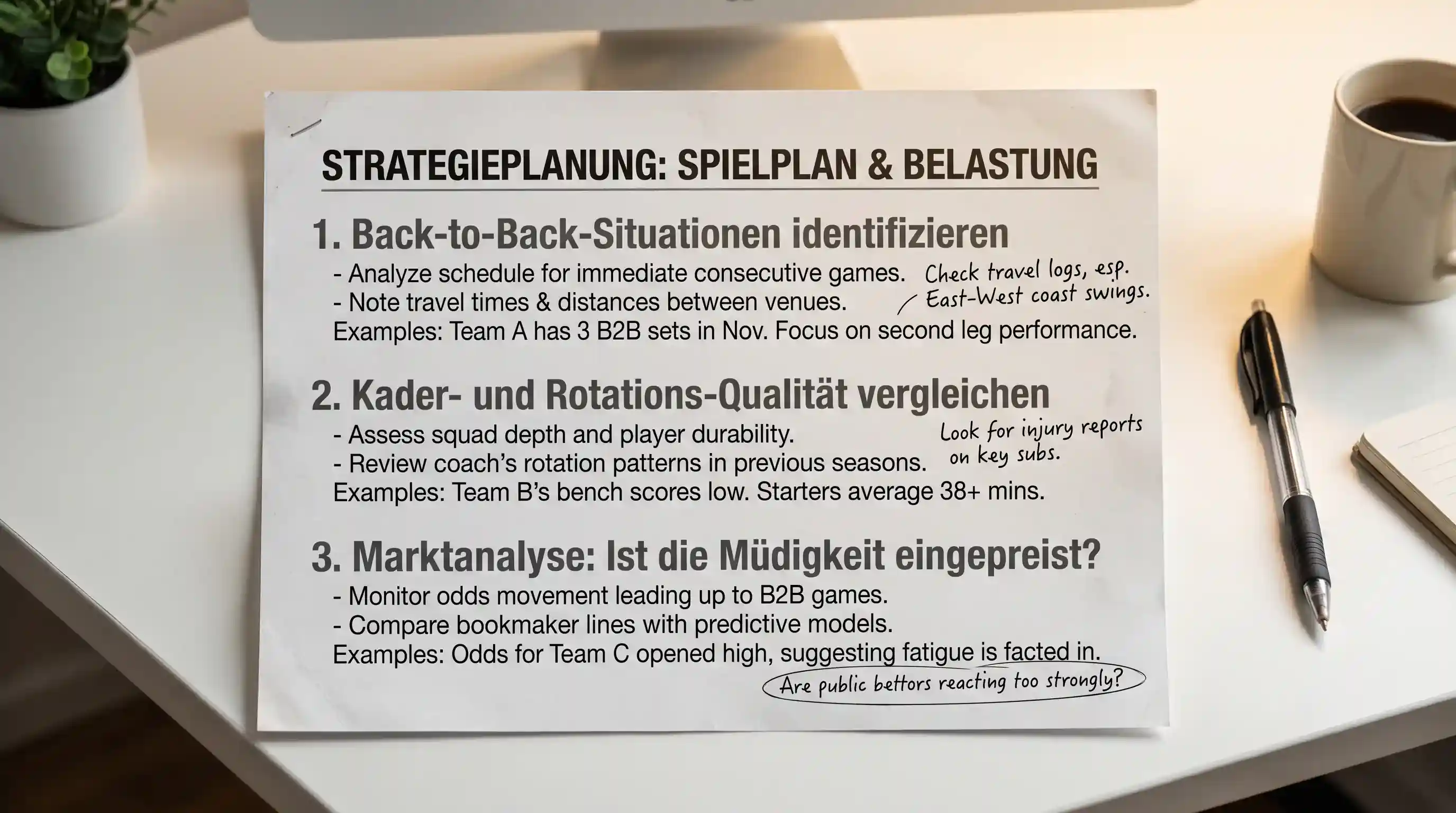 NBA Back-to-Back Wettstrategie 3 Schritte Spielplan Kaderanalyse Marktanalyse Anleitung