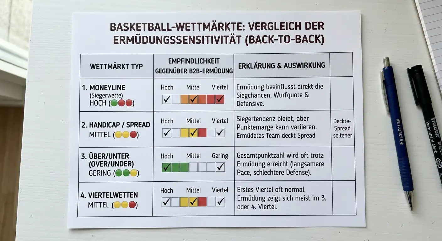 NBA Back-to-Back Wettarten Moneyline Handicap Total Viertelwetten Marktauswahl