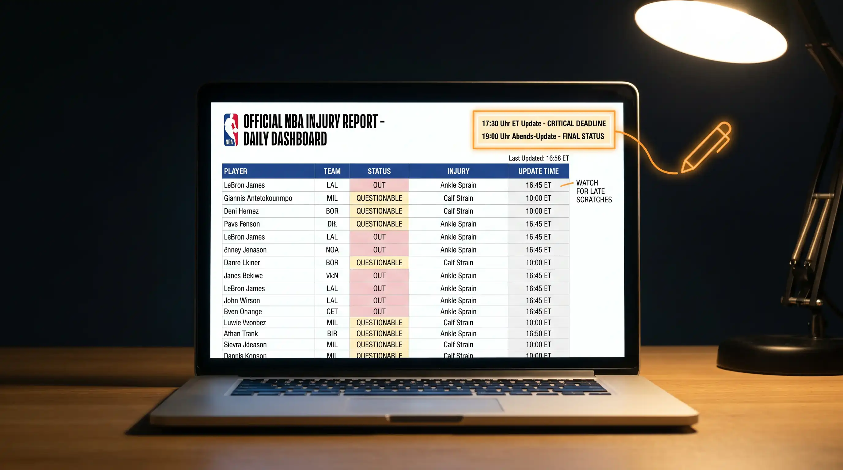 NBA Injury Report Timing Load Management Information Quellen Spielerverfügbarkeit Check