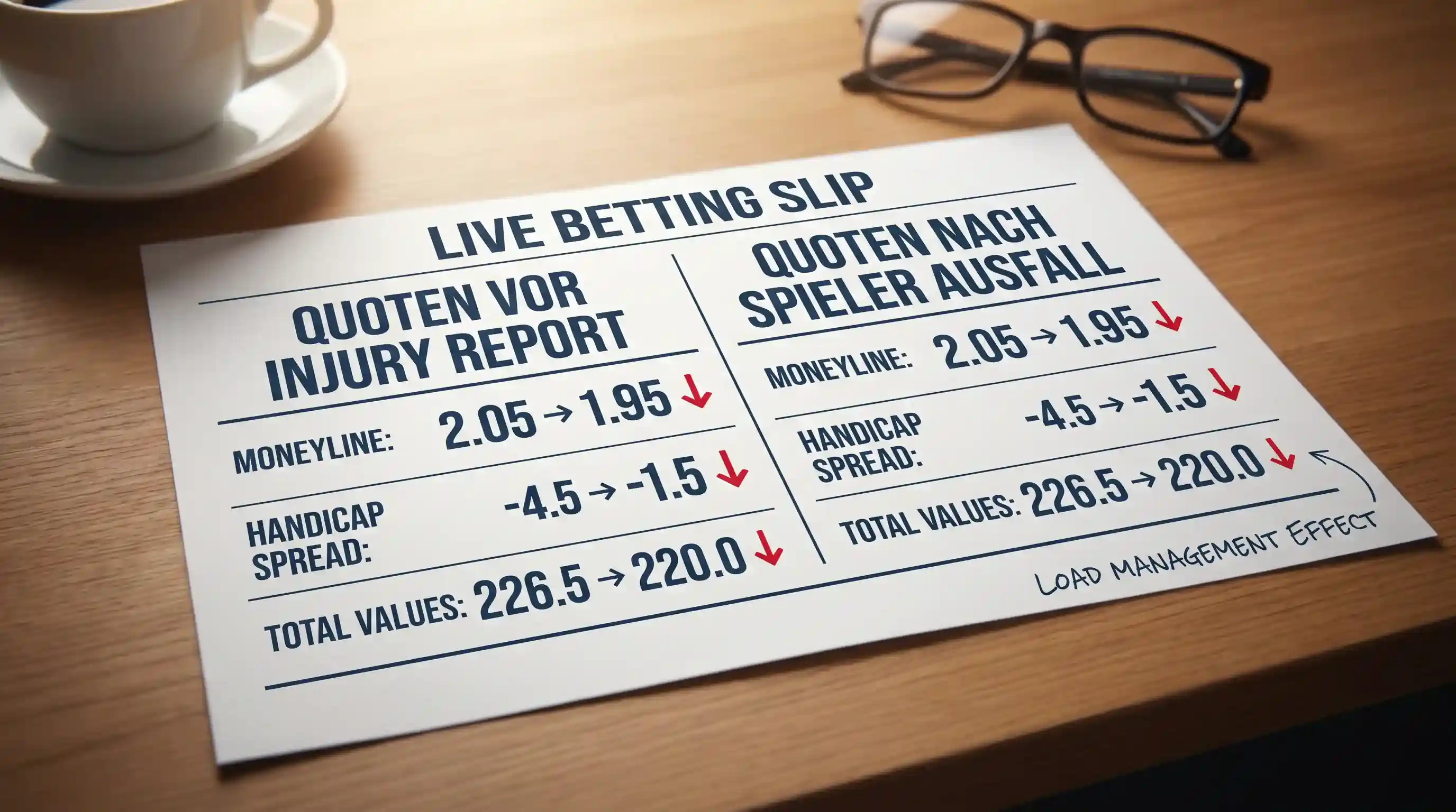 Load Management NBA Wettquoten Verschiebung Moneyline Handicap Total nach Spielerausfall