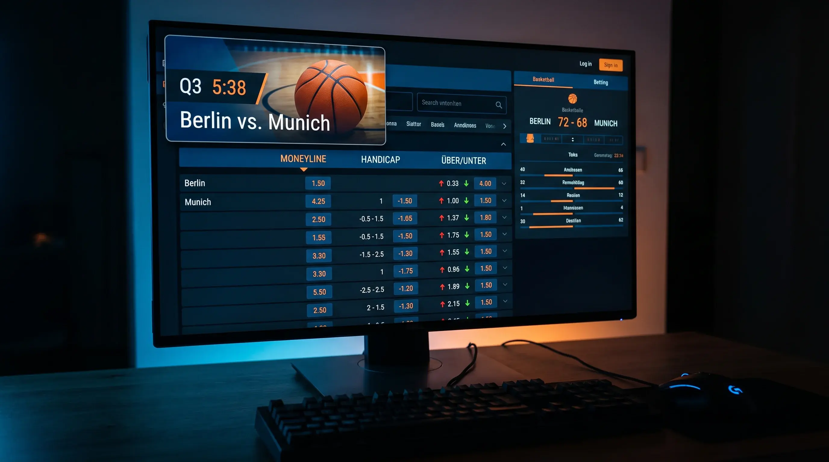 NEO.bet Live-Wetten Interface für Basketball mit Echtzeit-Quoten